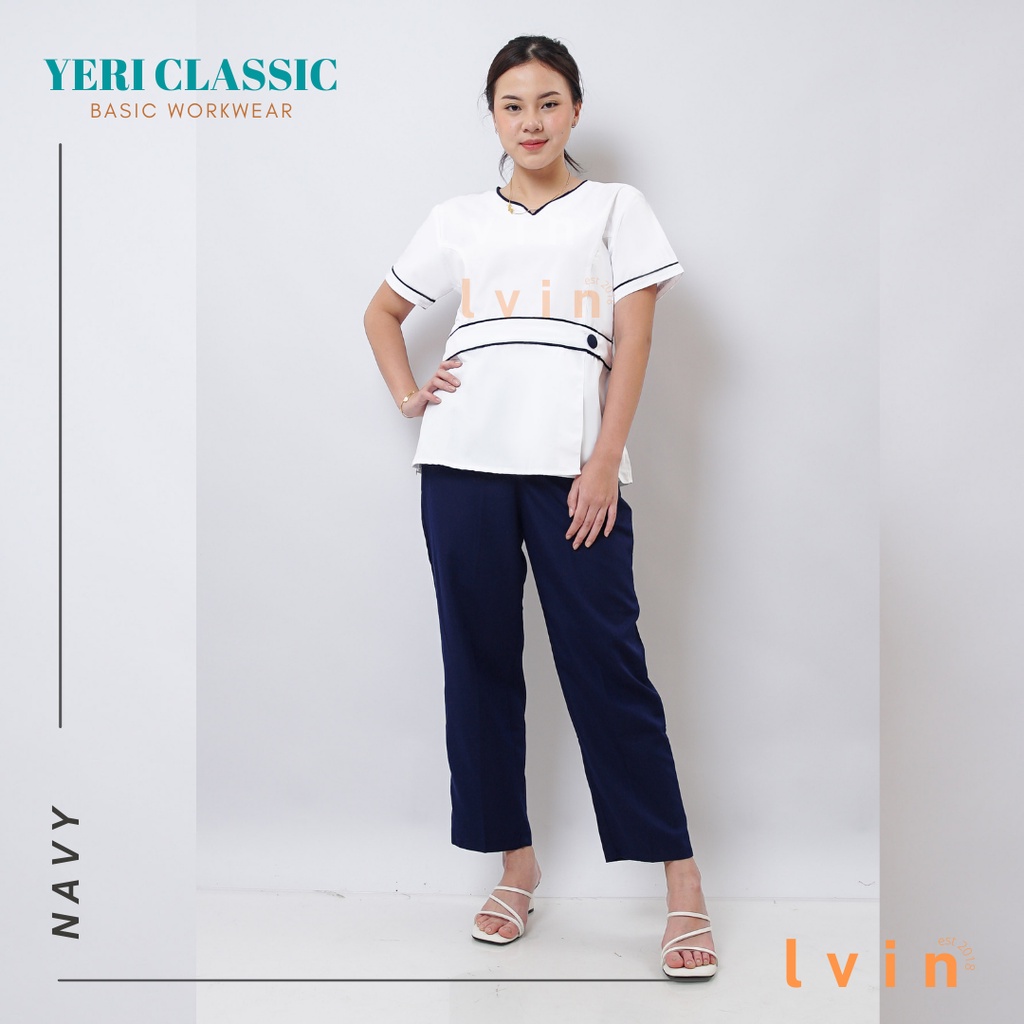 Baju Seragam suster Lvin Peplum / Yeri Classic Series (Kombinasi Putih) / baju babysitter / nanny uniform/seragam klinik/ baju jaga oka