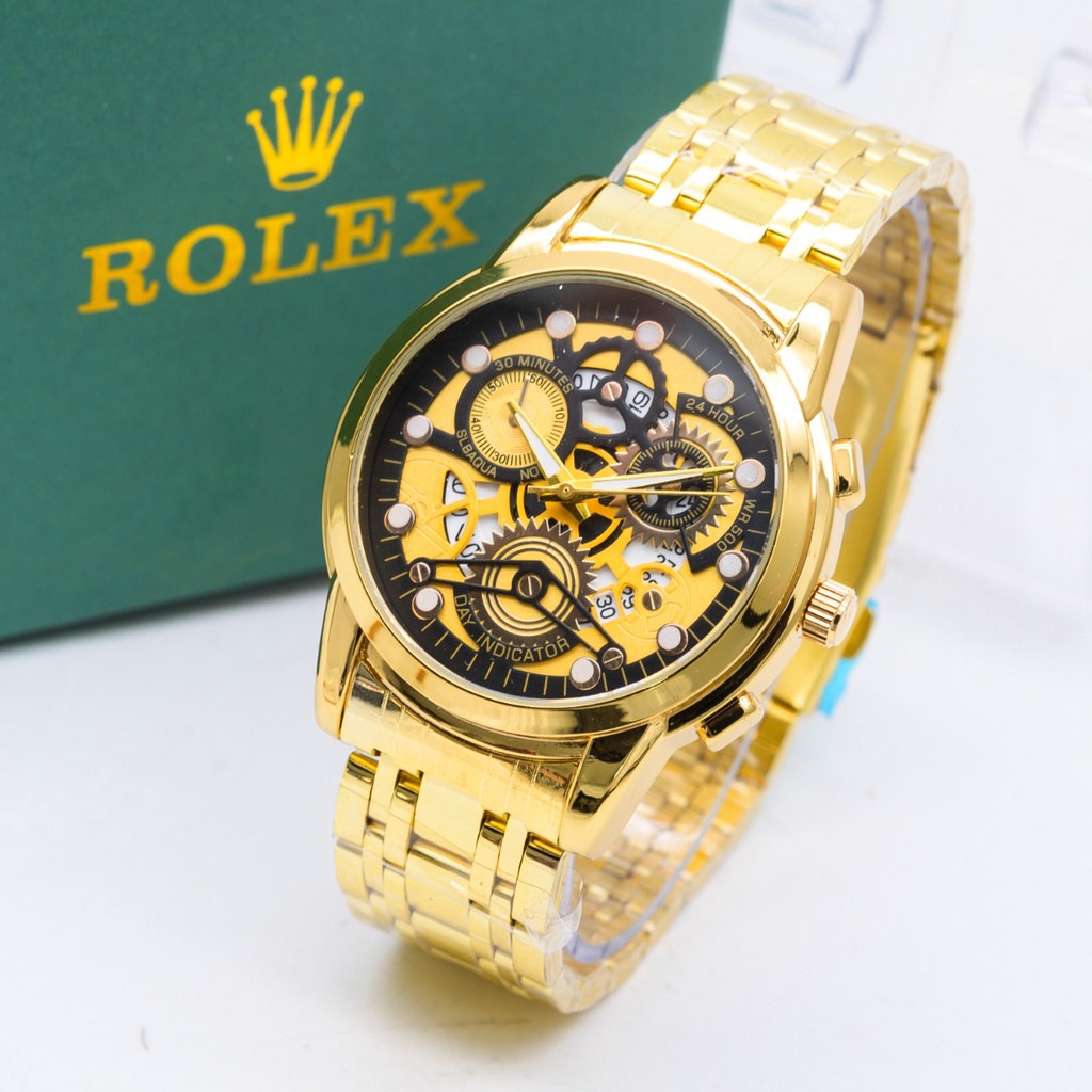 JAM TANGAN ROLEX PRIA HA90 RANTAI CHRONO OFF TANGGAL AKTIF DM 4.5CM FREE BOX &amp; BATERAI || JAM TANGAN FASHION ROLEX PRIA CHRONO OFF