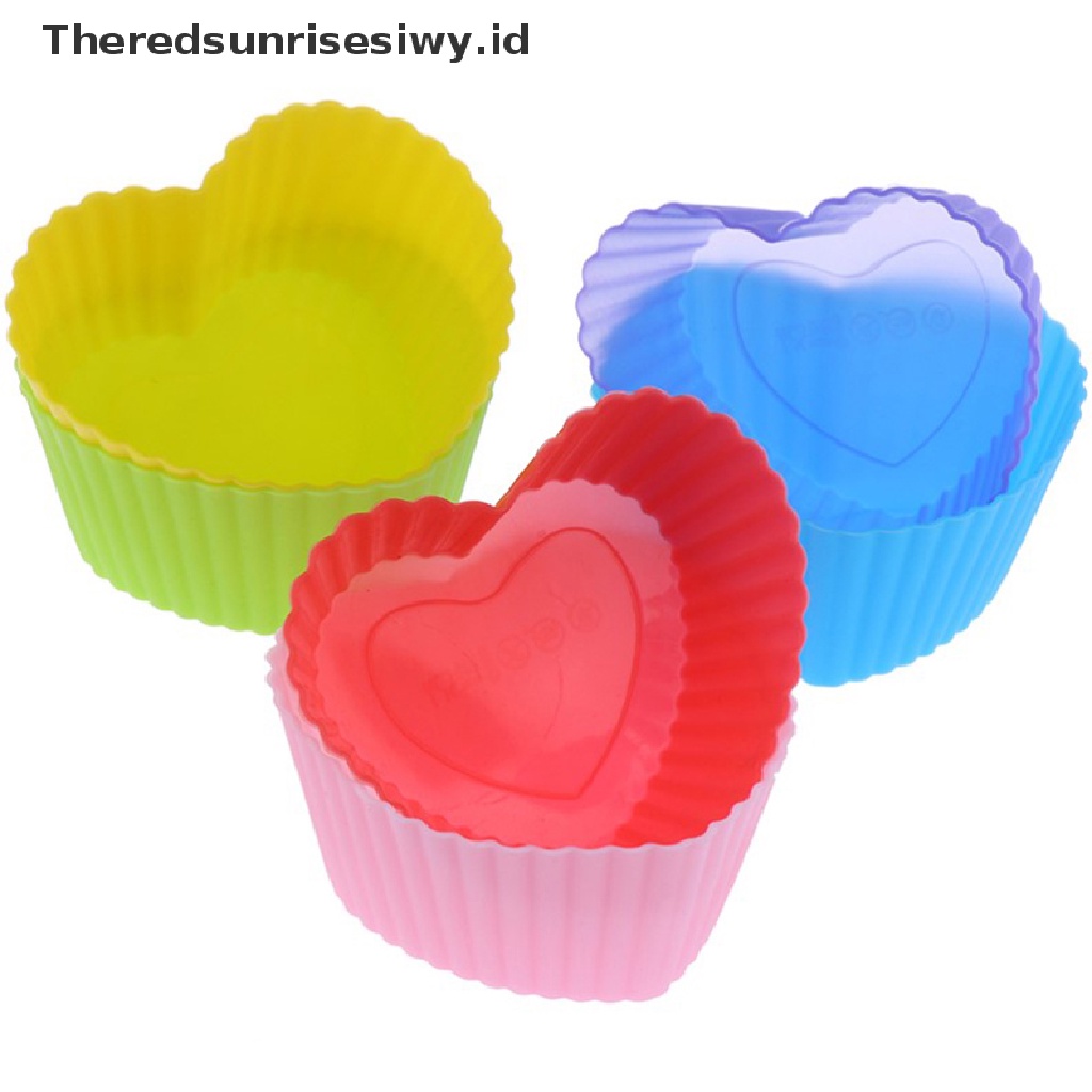 # Alat Rumah Tangga # 6pcs Cetakan Cupcake Muffin Bentuk Hati Bahan Silikon Tahan Lama Reusable