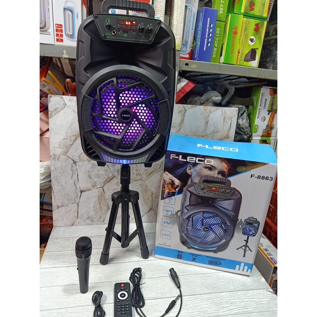 SPEAKER BLUETOOTH KARAOKE FLECO F 8863 STAND PLUS MIC &amp; REMOTE CONTROL