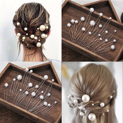 20pcs / Set Jepit Rambut Bentuk U Desain Bunga Aksen Mutiara Kristal Bahan Logam Untuk Wanita