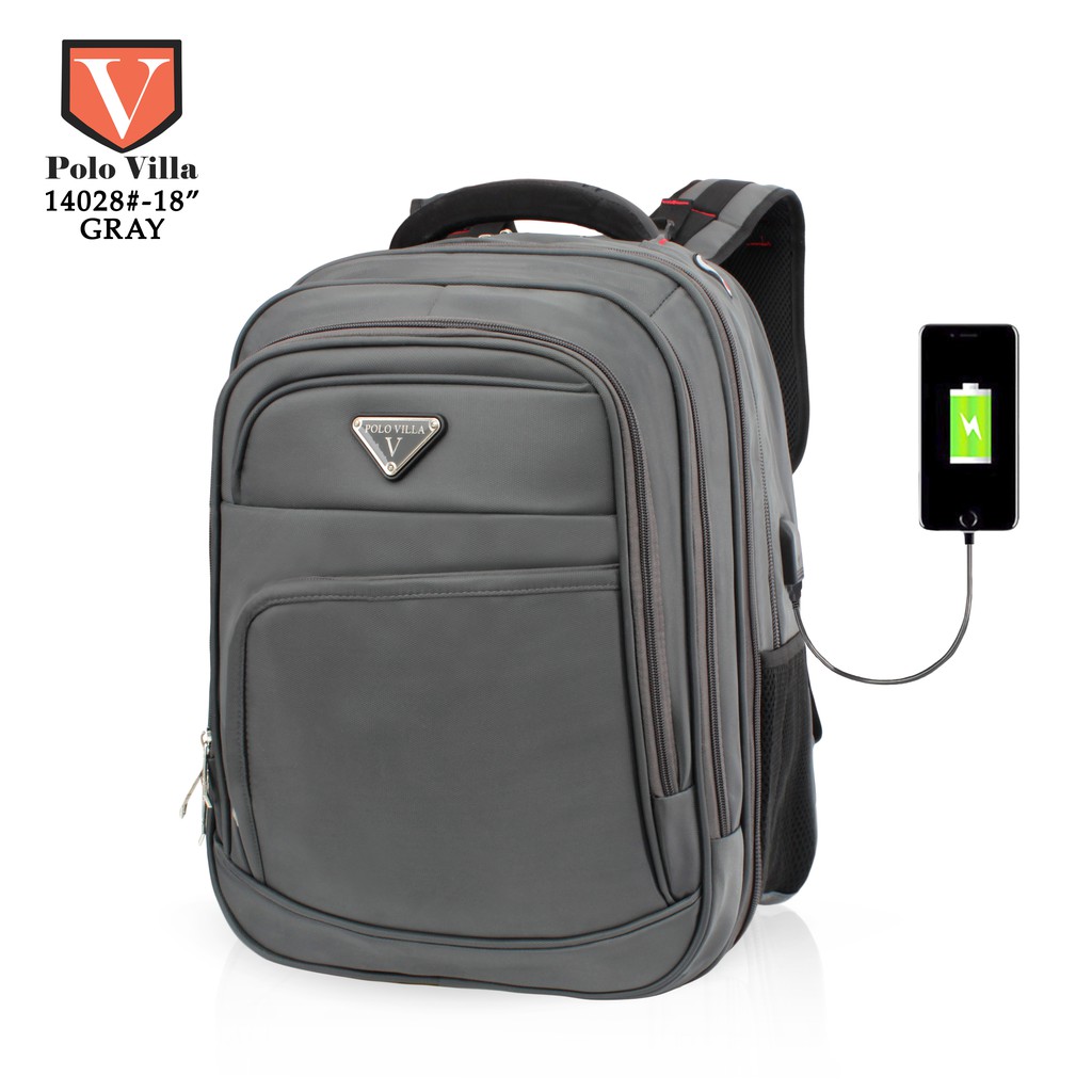 (TSI) Tas Design Polo Villa 14028 Tas Punggung Pria Gratis Rain Cover n Kabel USB Tas Sekolah
