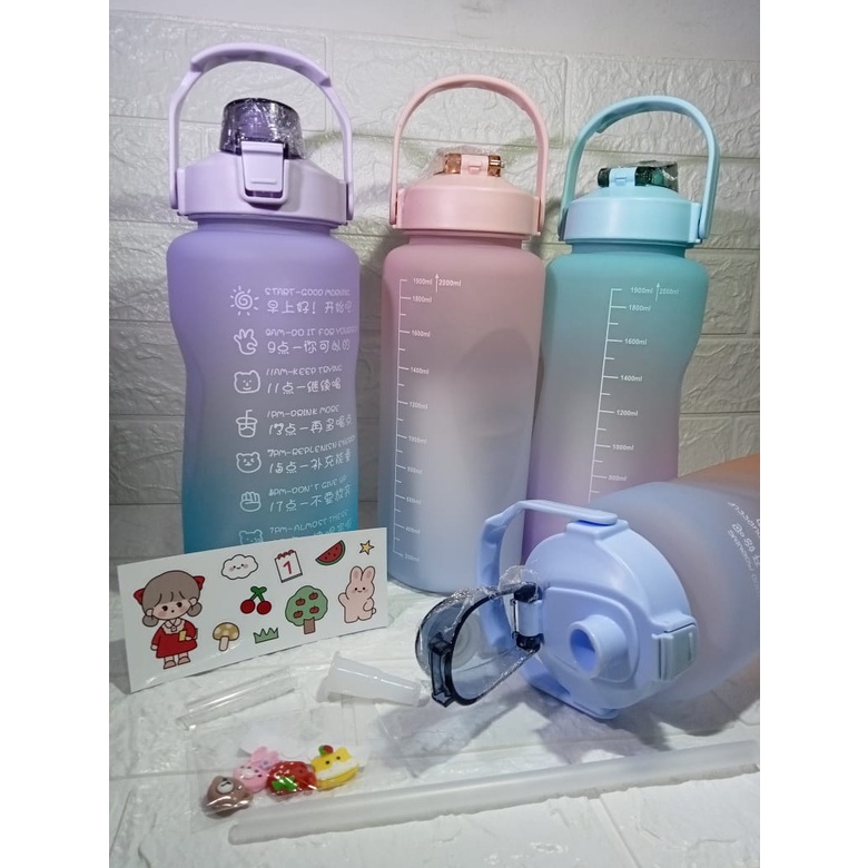 Botol Minum Tritan 2 Liter Rainbow BPA Free Premium Free Sticker Lucu - Botol Minum 2L Warna Gradasi