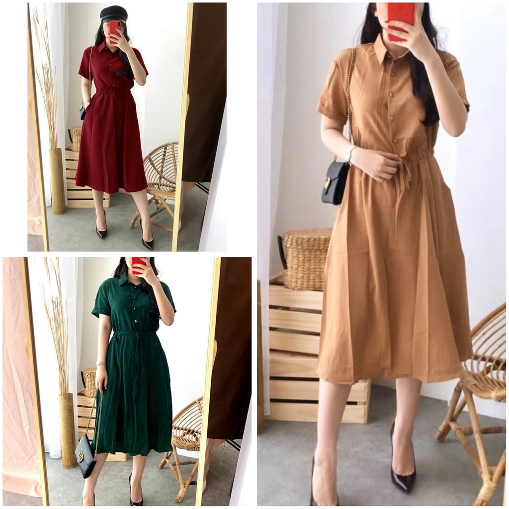 FASHION WANITA DRESS MAXI WINE MOSCREPE EDHM