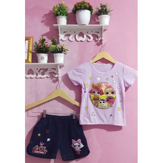 SETELAN BAJU ANAK PEREMPUAN MOTIF LOL 3-4 Tahun