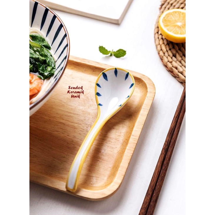 ISI 2 PCS Sendok Keramik Unik sendok makan keramik sendok kuah keramik tebal Japan style sendok ramen-4