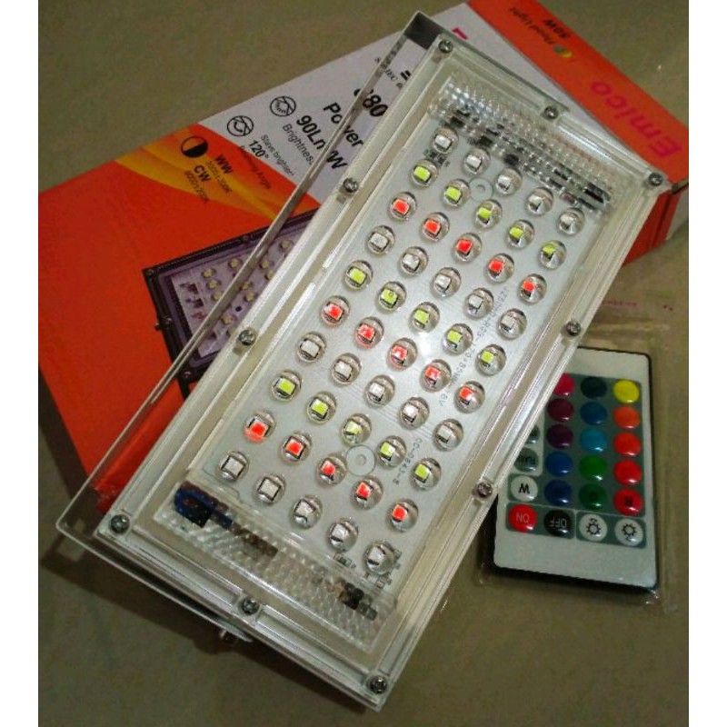 LAMPU SOROT LED RGB 50W 220V ANTI AIR WARNA WARNI LED SOROT RGB REMOT 50WATT