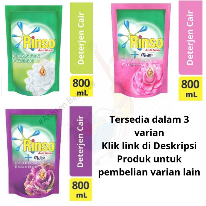 Deterjen Anti Noda RINSO Cair Classic Fresh +Molto 750 ml 750ml 700ml 700 ml