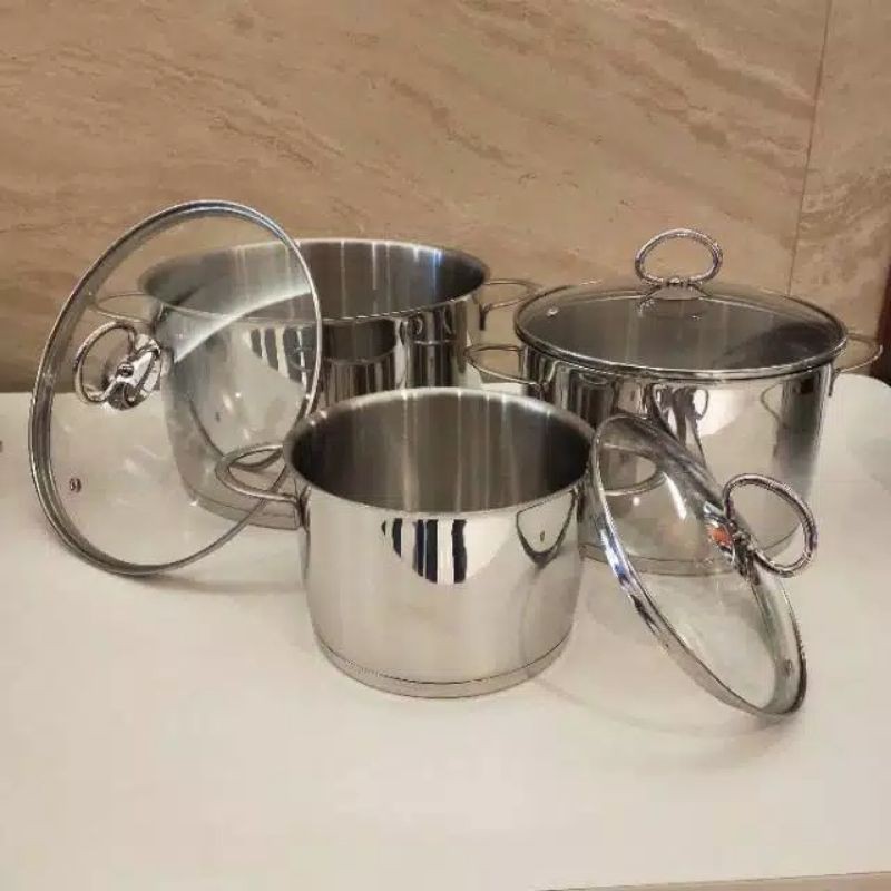 Panci Deluxe / Signora Panci Set Stainless Tutup Kaca Panci Sehat