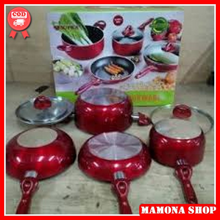 WAJAN & PANCI TEFLON KERAMIK SET ANTI LENGKET 7 PCS COOKWARE SET PANCI TEFLON SET ILUVA