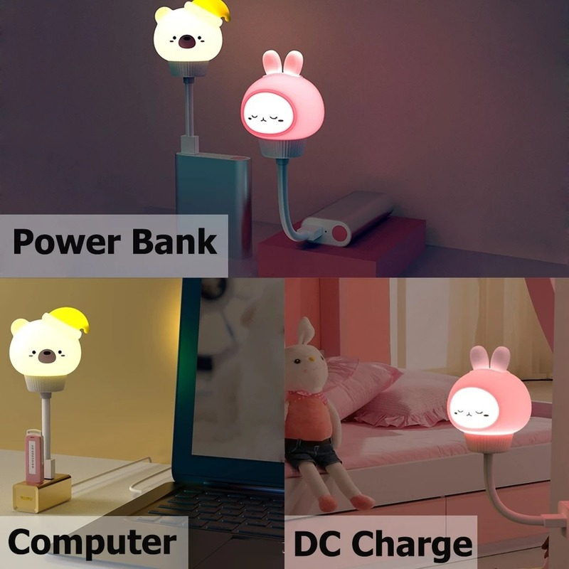 Lampu Meja Led Usb Flexible Portable Bentuk Kartun Kelinci / Beruang Untuk Dekorasi Kamar Anak