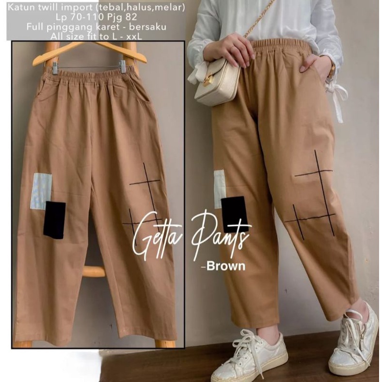 Getta Pants Celana Korea / Celana Panjang Wanita Bahan Katun Twill Stretch Premium / Celana Korea Longgar Oversize