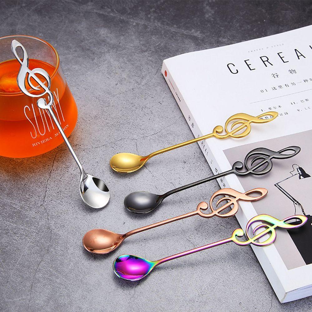 Quinton Sendok Teh Tahan Karat Multi-Warna Opsional Cermin Dipoles Stainless Steel Alat Dapur Kopi Pengaduk Simbol Musik Dessert Spoon