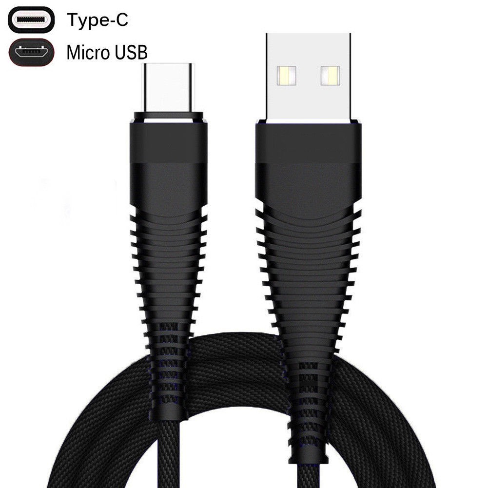 1M Android Micro USB &amp; Type C &amp; iphone cable Nylon Braided Data Sync Fast Charger Cable