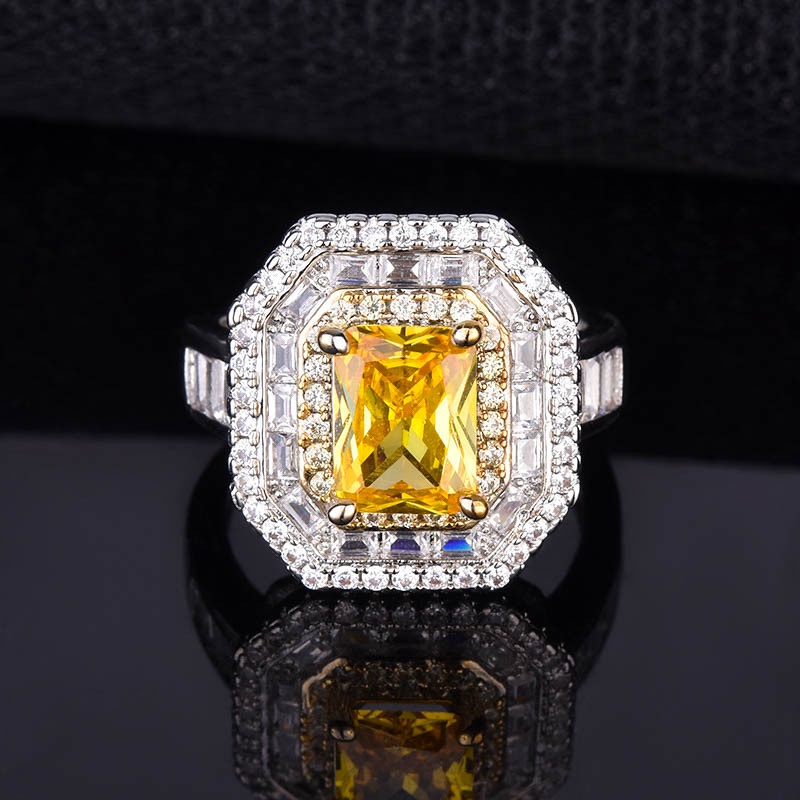 Fashion Yellow Diamond Ring Luxury Open Ring