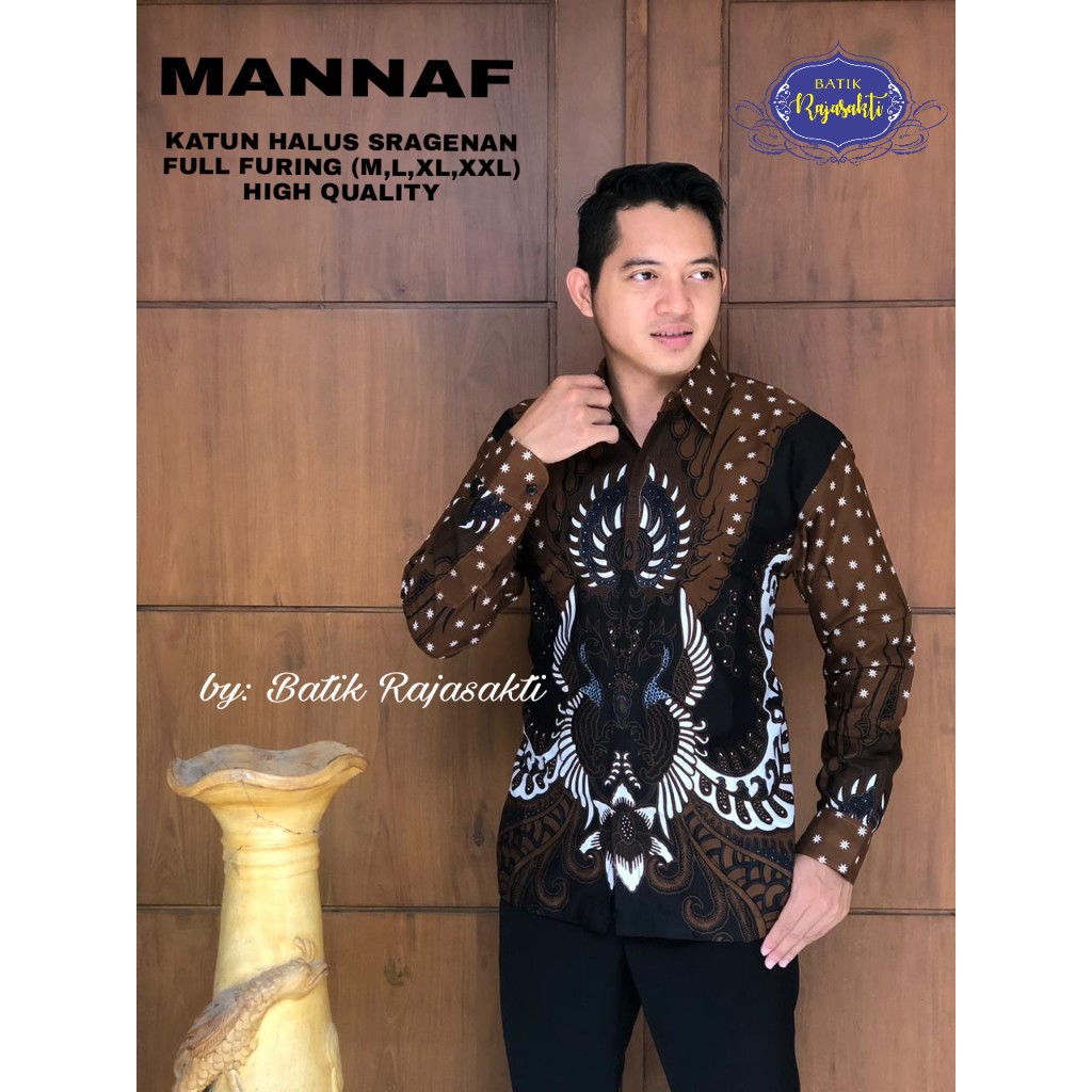 MANNAF Baju Kemeja Batik Pria Lengan Panjang PREMIUM  FULL FURING Rajasakti SOLO