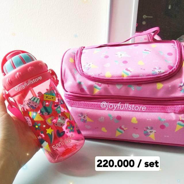 Promo..Set Tas Sekolah Anak Cewek Bekal Makanan Smiggle Unicorn+ Botol Minum 400ml model sedotan