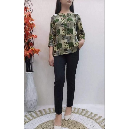 ATASAN PREMIUM CHIBI MIX BROKAT MOTIF BATIK (HIJAU)