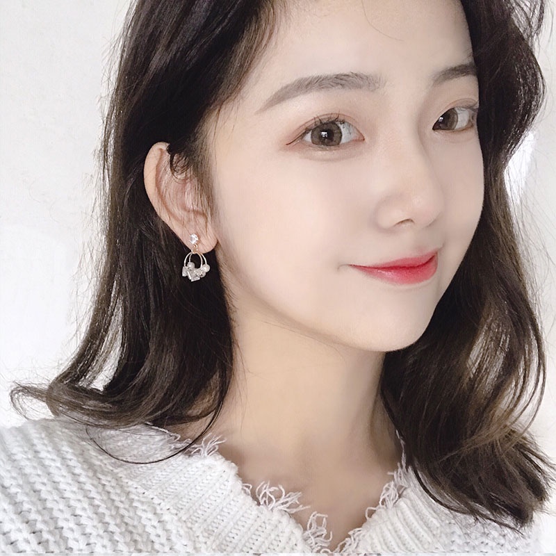 Roselife S925 Silver Pearl Crystal Beaded Round Dangle Earrings for Women Girls 1 Pair-4