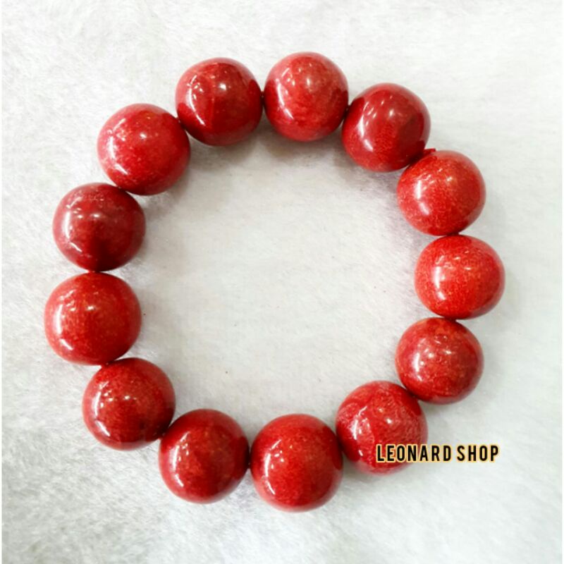 Gelang Red Coral Grade A Berserat Premium Batu Karang Merah Koral Marjan Merah Delima Aksesoris Pria