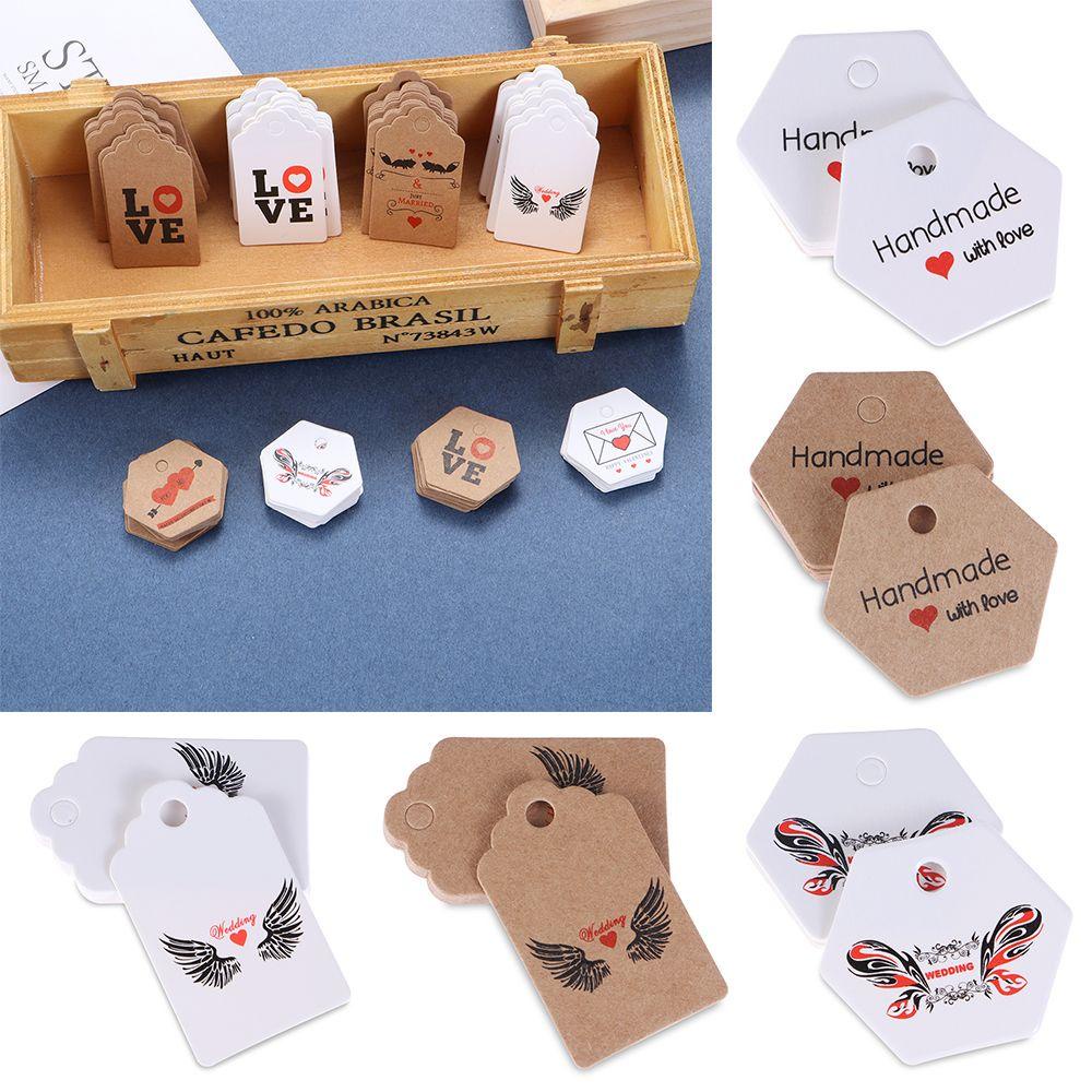 Solighter 100Pcs Tag Hadiah Fashion Pesta Pernikahan Kertas Kraft Paket Pembungkus Thank You