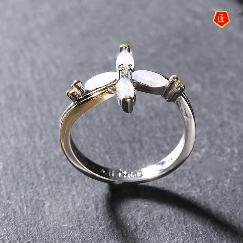 [Ready Stock]18K Gold Color Separation Inlaid Gem Cross Ring Personality Fashion