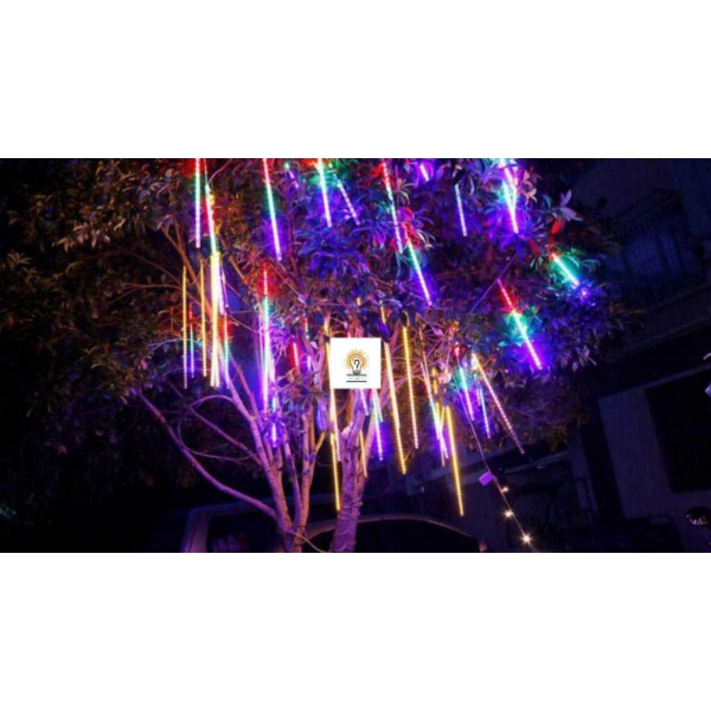 Lampu Meteor 8 Lampu 50CM Multifungsi Meteor Rainbow RGB BIRU PUTIH Dan Warm white