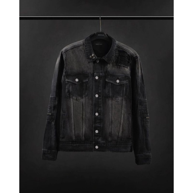 RUCAS JADE BLACK BIKER DENIM JACKET SIZE XL