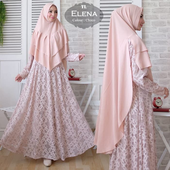 (Promo) Set Syari Putih Polos MAXMARA [Syari Brukat Elena Choco TL] gamis muslim wanita brukat choco