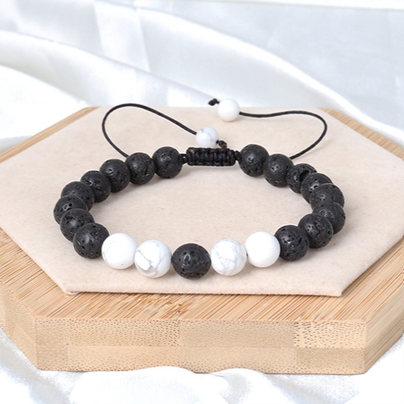 Gelang Manik-Manik Batu Lava Onyx Alami Handmade Dapat Disesuaikan Warna Putih Untuk Pria / Wanita (5 Jenis)