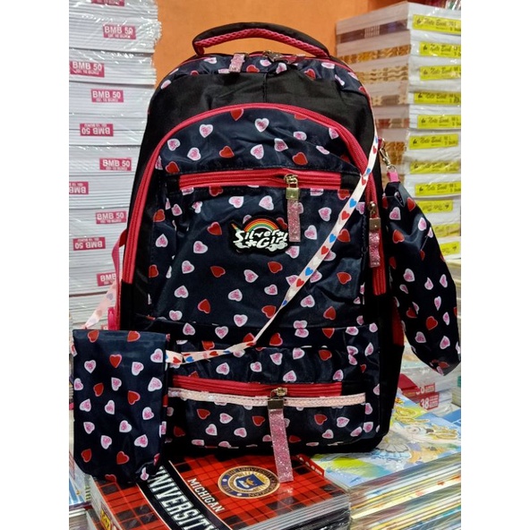 Tas SilverGirl motif love by Alto plus tas kecil & dompet pensil