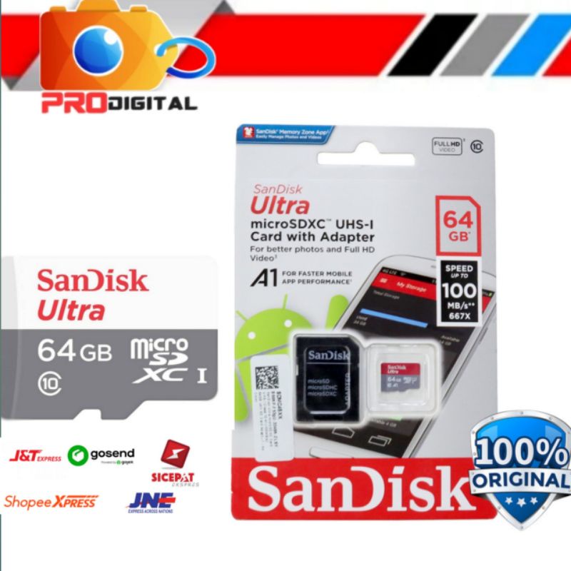 Memori Sandisk Ultra Micro SDXC 64gb/100 mbps
