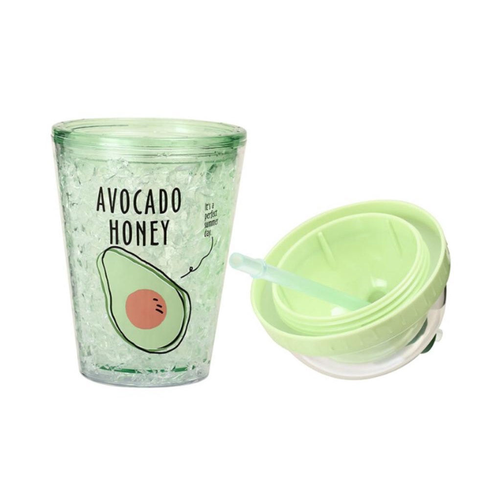 MINISO BOTOL AVOCADO DOUBLE WALL ICE CUP WITH LID 380ML