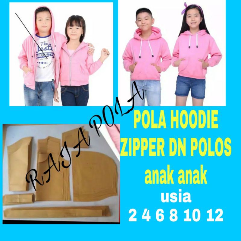 pola hoodie anak anak zipper dn polos