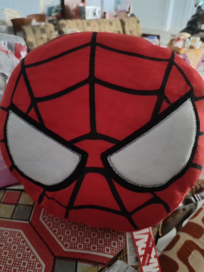 Miniso Cute Spiderman Face Medium Bantal Boneka Bulat Red 36 X 36cm
