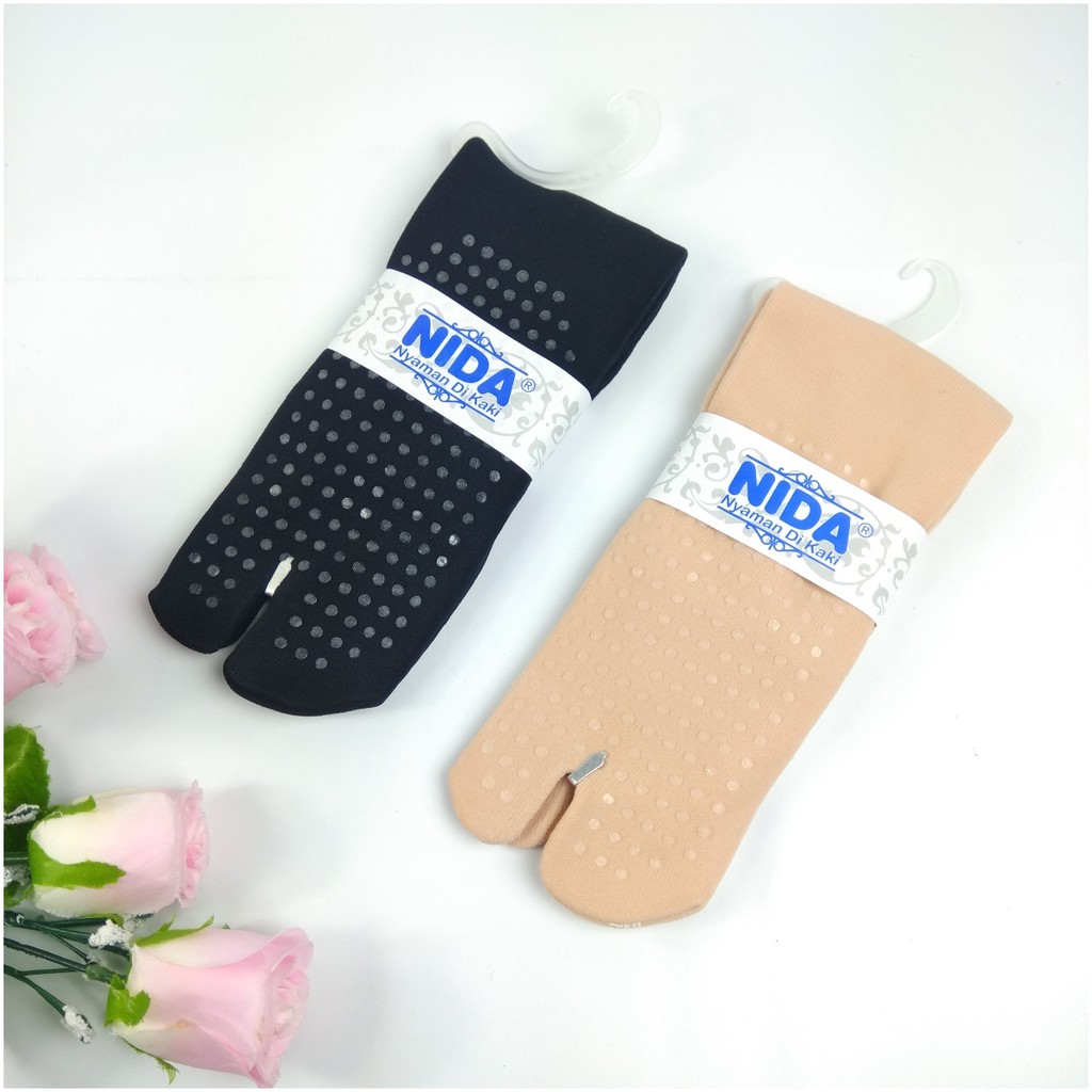 Kaos Kaki Nida Polos Anti Slip Nyaman di Kaki Hitam dan Coklat Muda