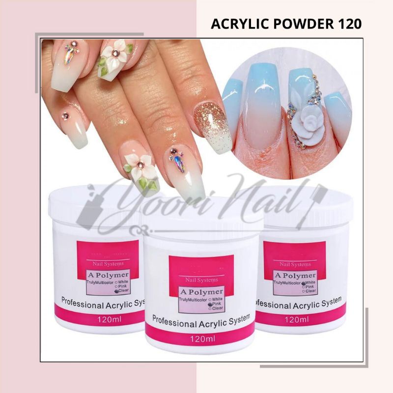 Acrylic powder ezflow 120ml polymer powder nail art 3d extension clear pink white bubuk akrilik kuku