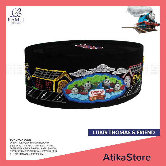 PECI SONGKOK KOPYAH HITAM ANAK MOTIF THOMAS AND FRIEND