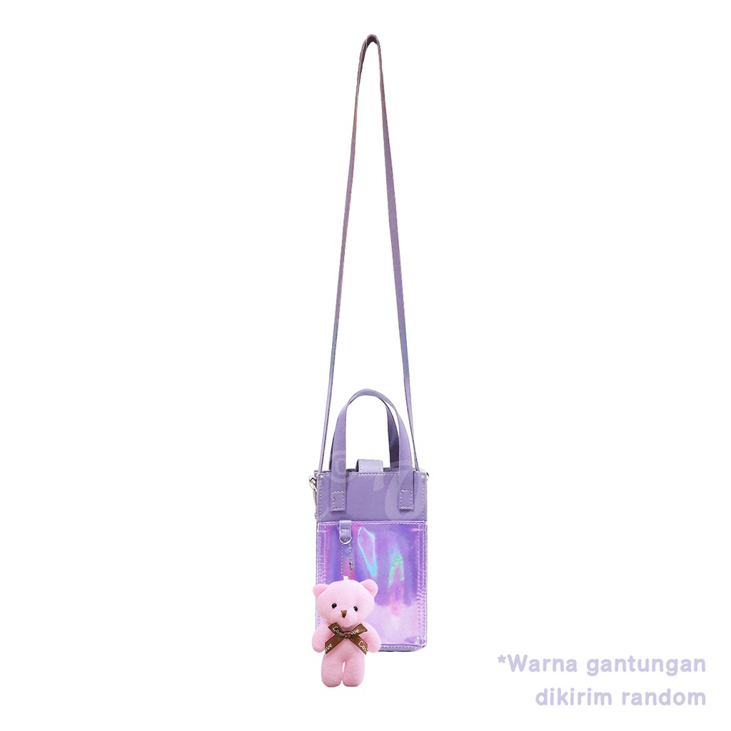 Shifra Sling Wallet Hologram Holo Gantung HP Gantungan Bear Navy Pink Purple dengan Tali Gagang dan Tali Panjang