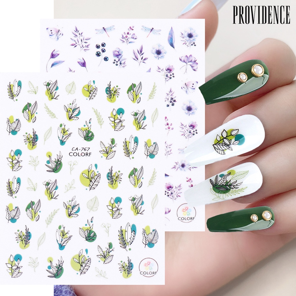 Providence Stiker Kuku Motif Bunga / Daun / Burung / Butterfly Untuk Dekorasi Nail Art / Manicure DIY