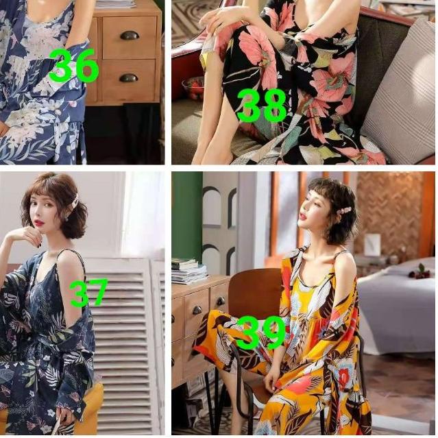 ❆ Kimono set PP flower baju tidur bahan spandek ✻