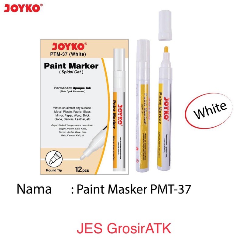 

Spidol Paint Marker WHITE Joyko PTM-37 / Spidol Cat [pcs]