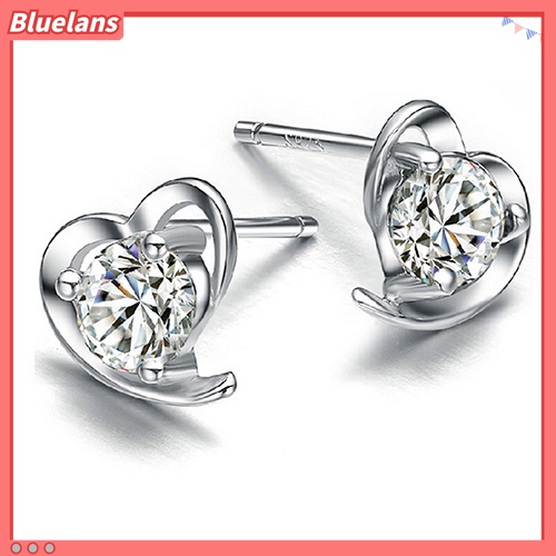 Anting Stud 925 Sterling Silver Bentuk Hati Kubik Zirkonia Untuk Wanita
