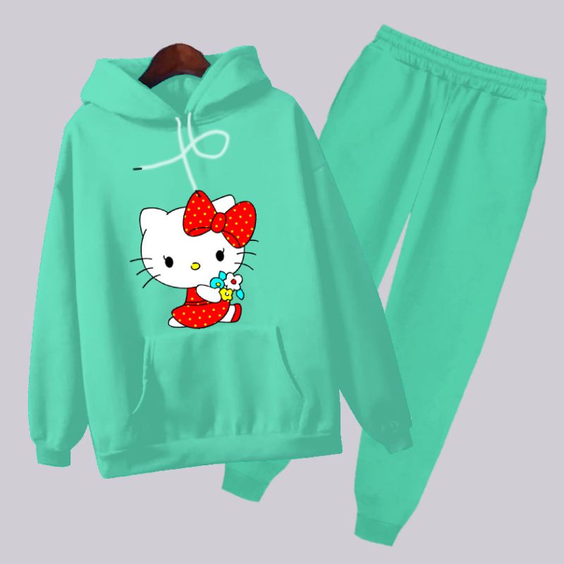 setelan hoodie anak celana panjang/hoodie hello kit/usia 3-17 tahun/bisa COD