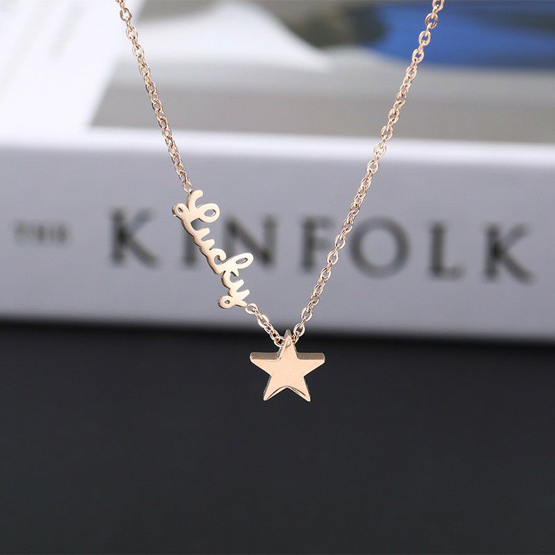 GG Kalung Titanium Premium Gold plated 18k Aksen Lucky star Rose Gold #KL-146