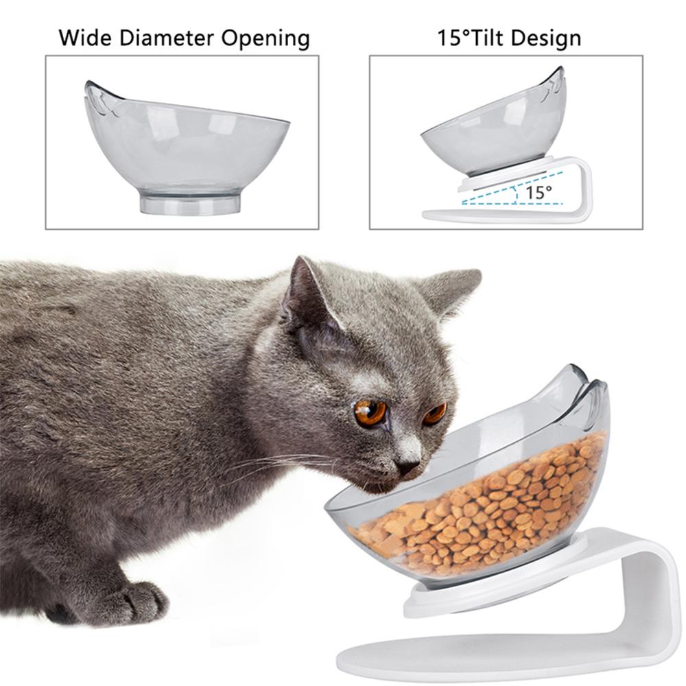 Solighter Cats Bowl With Holder Anti slip Miring Transparan Mangkuk Air Makanan Kucing Piring Telinga Kucing Berbentuk