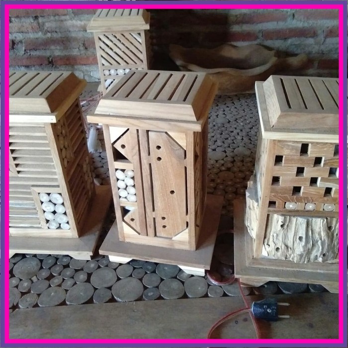 Lampu Tidur Kayu Jati Motif - Lampu Hias Kayu Jati Jepara