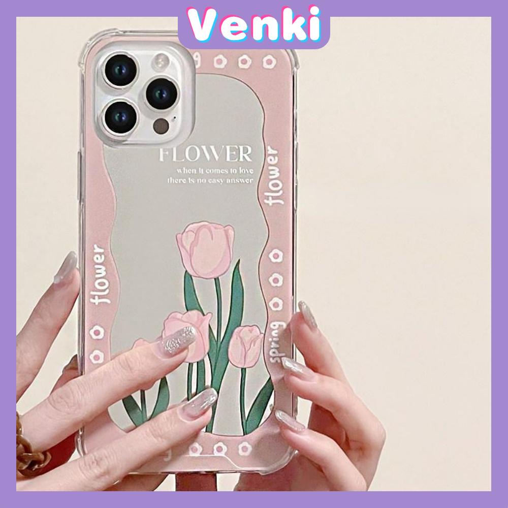 iPhone Case Acrylic HD Mirror Laser Airbag Shockproof Protection Camera Cute Pink Tulip Flower Compatible For iPhone 11 iPhone 13 Pro Max iPhone 12 Pro Max iPhone 7 Plus iPhone xr