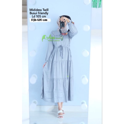 MIDI DRESS TWILL PREMIUM MERK AINI MODISTE/ DRESS MIDI TWILL PREMIUM/ DRESS MUSLIMAH POLOS/ GAMIS KE