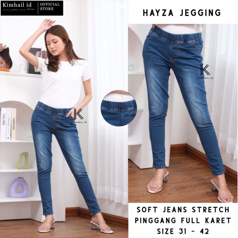 Celana Jeans Wanita Pinggang Karet Legging Jeans Skinny Jumbo